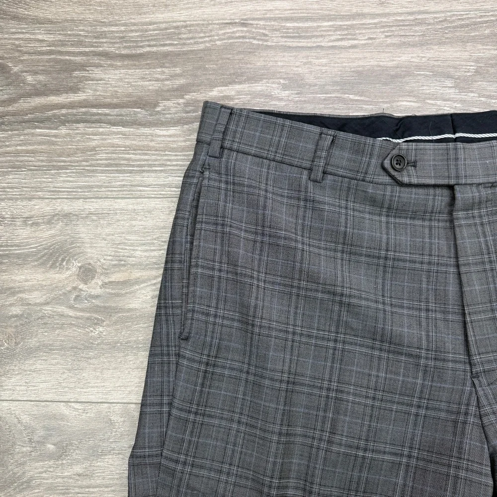 Brooks Brothers Dress Pants Mens 38x30 Gray Blue Windowpane Plaid Regent Slacks
